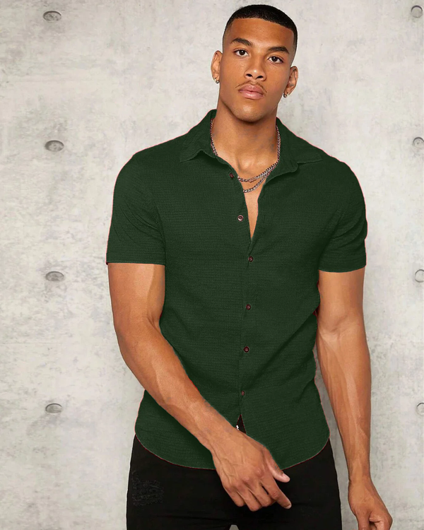 Dark Green Colour Imported Casual Wear Short Sleeve Shirt For Men's